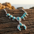 Boho Silver Turquoise Squash Blossom Necklace