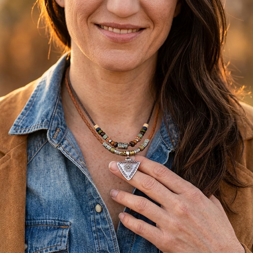 Boho Copper Filigree Triangle Pendant Necklace