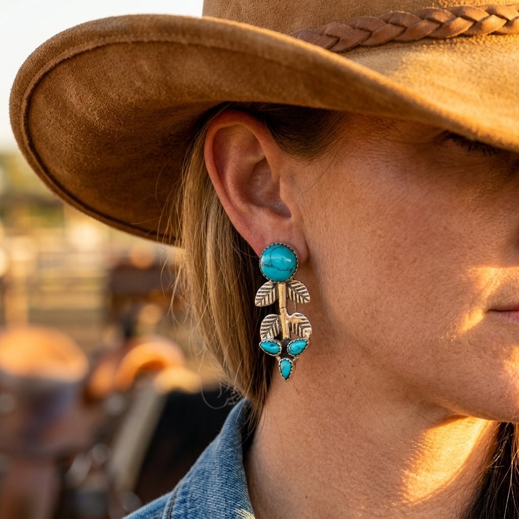 Boho Silver Turquoise Cactus Earrings