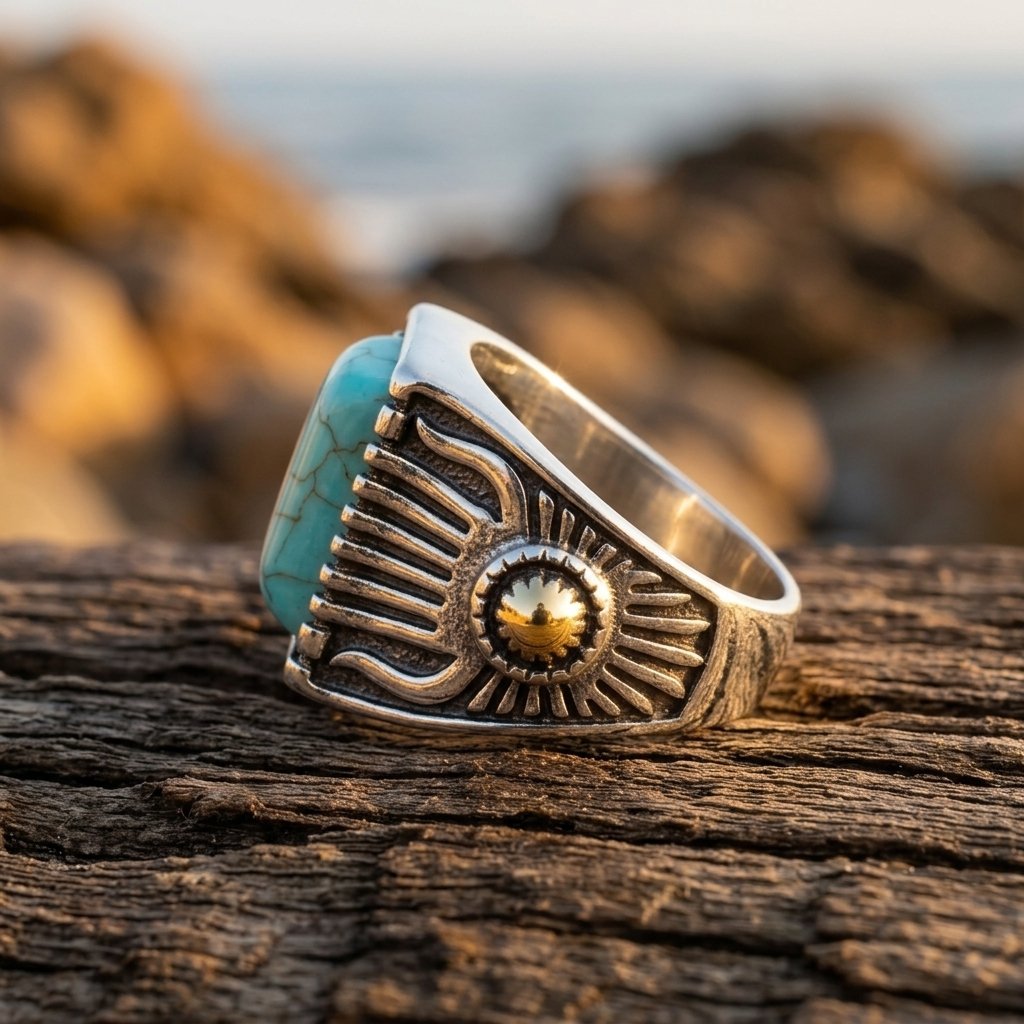 Retro Brass Turquoise Wing Inlay Ring