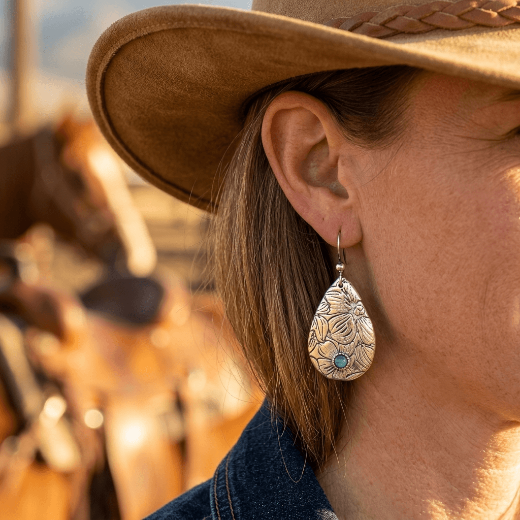 Retro Carved Turquoise Drop Hook Earrings