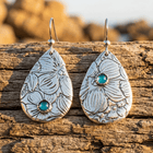 Retro Carved Turquoise Drop Hook Earrings