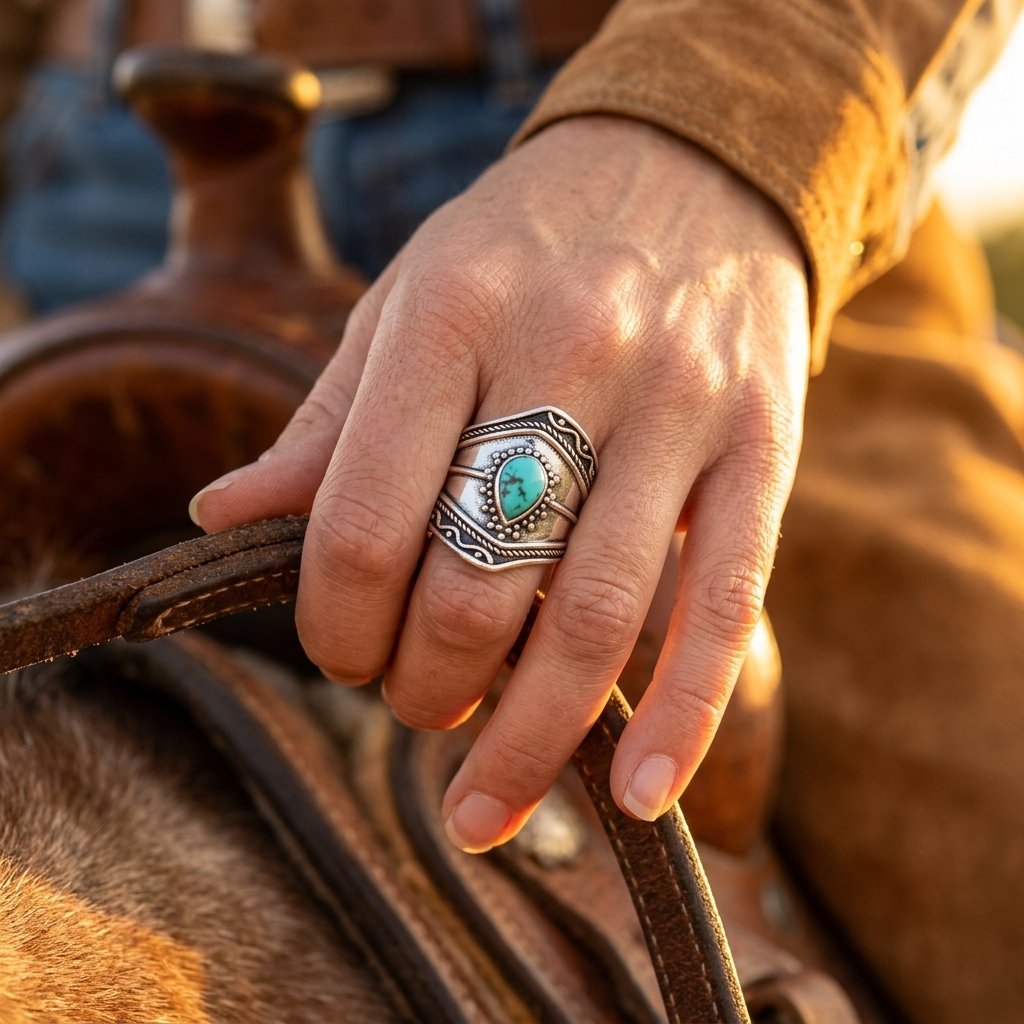 Vintage Silver Turquoise Oval Filigree Ring