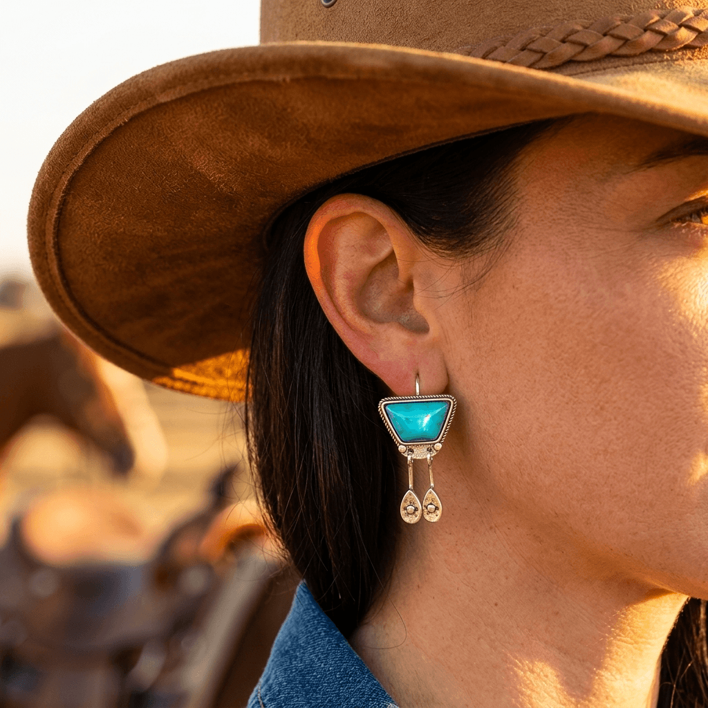 Vintage Turquoise Silver Tassel Drop Earrings
