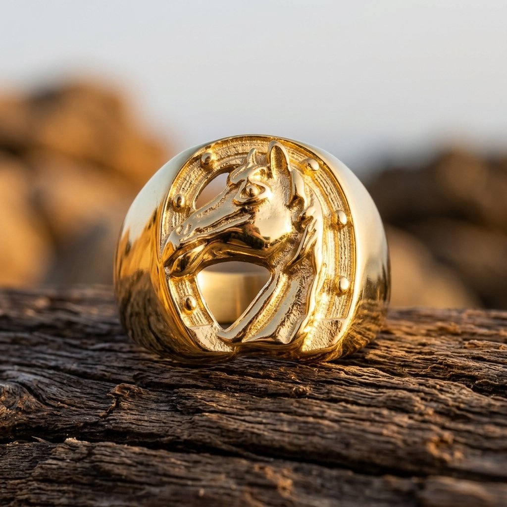 Gold Horseshoe Horse Head Ring