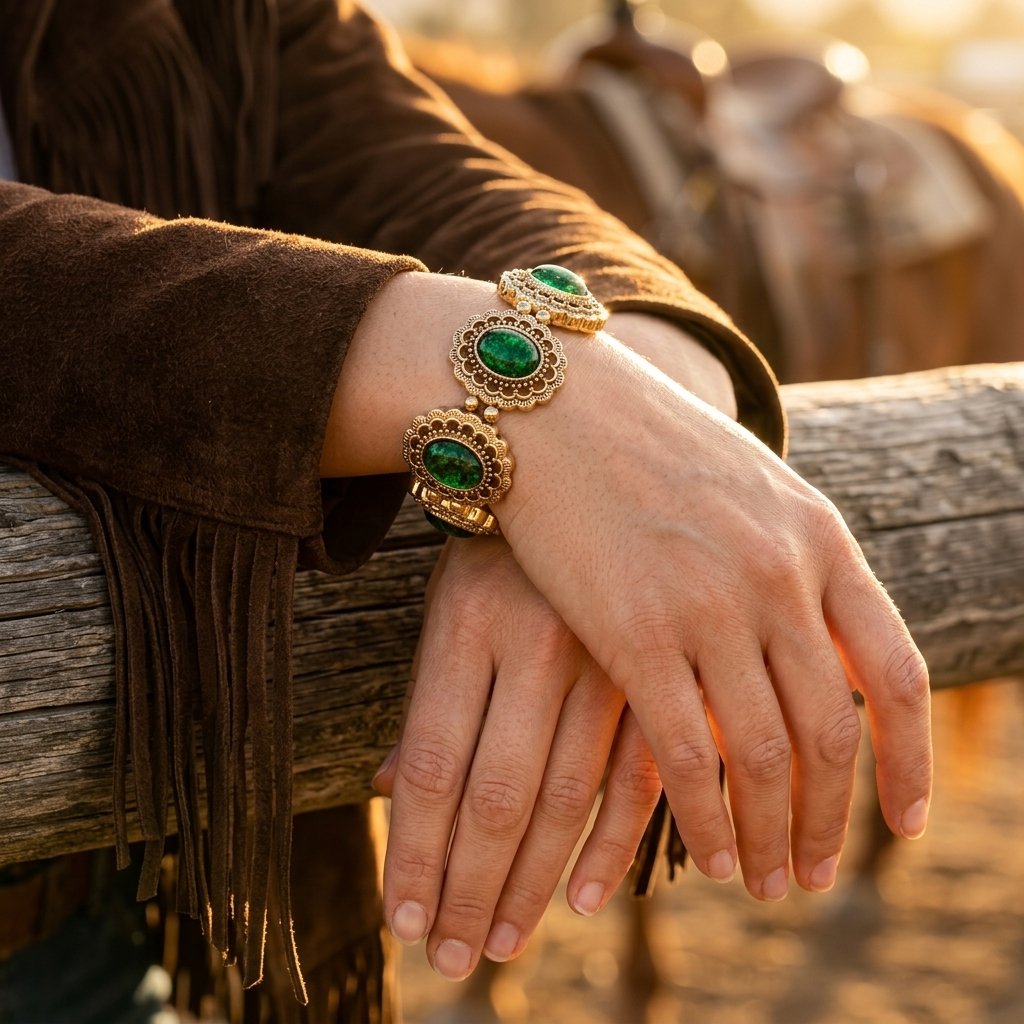 Vintage Gold Filigree Green Resin Bracelet