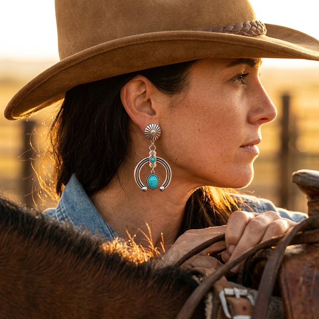Southwestern Silver Turquoise Squash Earrings