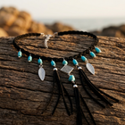 Boho Turquoise Beads Silver Leaf Tassel Necklace