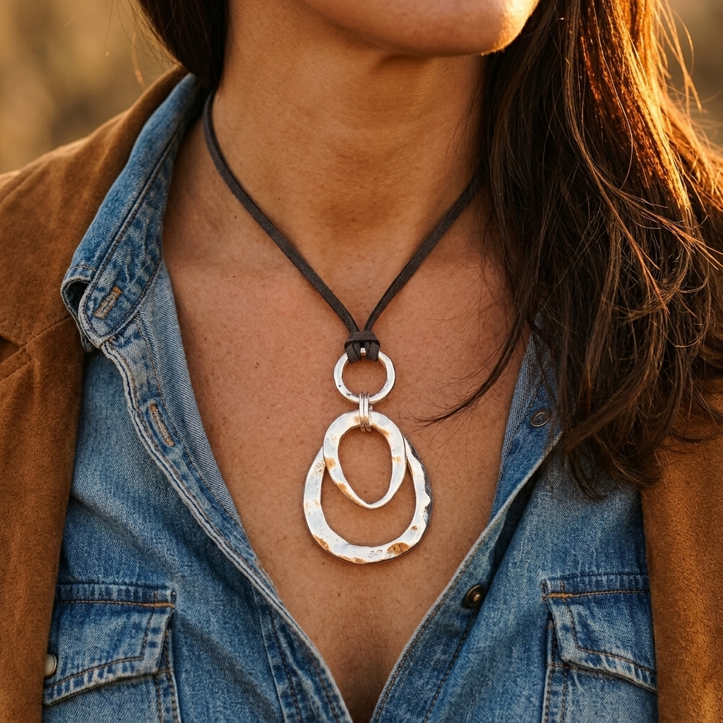 Bohemian Silver Teardrop Pendant Necklace