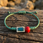 Boho Green Cord Red Ceramic Bracelet