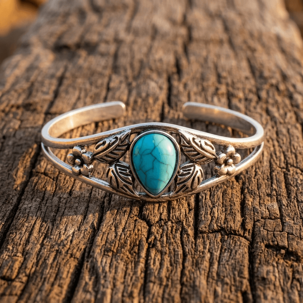 Silver Turquoise Open Statement Bracelet
