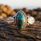Vintage Silver Turquoise Leaf Ring