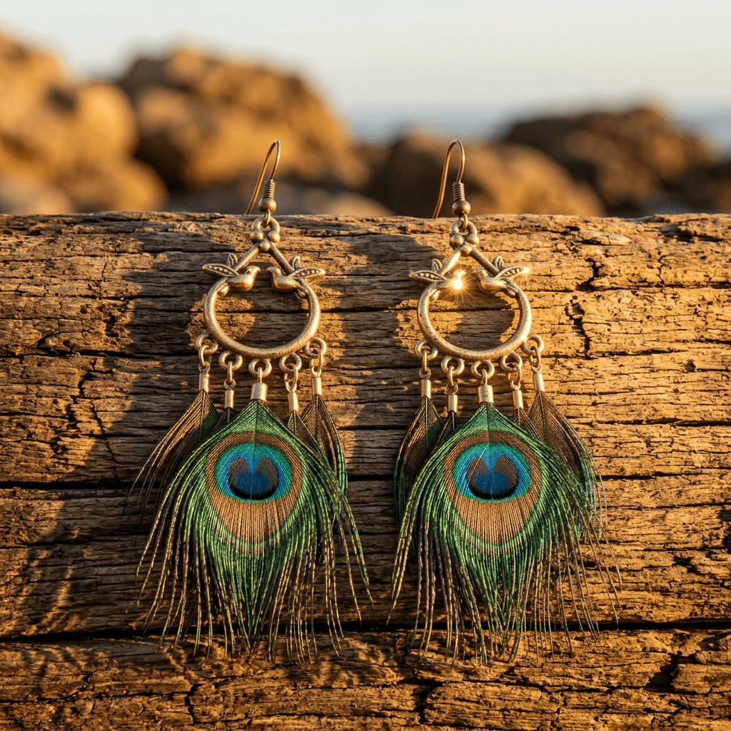 Peacock Feather Chandelier Earrings