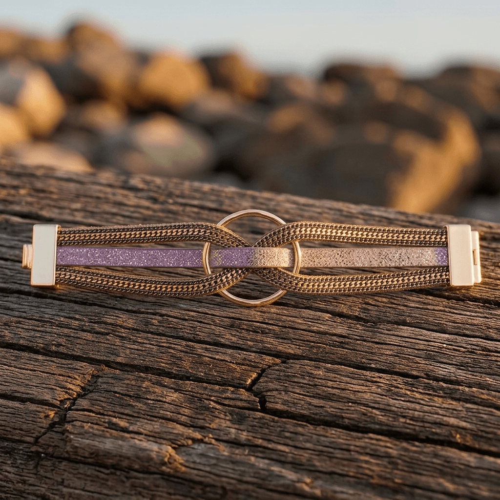 Purple Glitter Gold Mesh Circle Bracelet