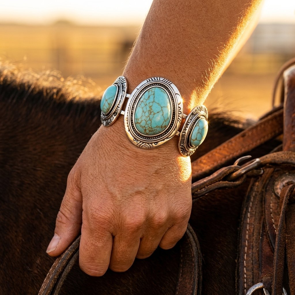 Boho Bronze Filigree Turquoise Oval Bracelet