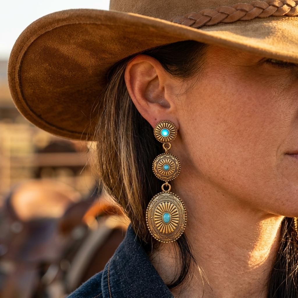 Bohemian Western Irregular Turquoise Metal Earrings