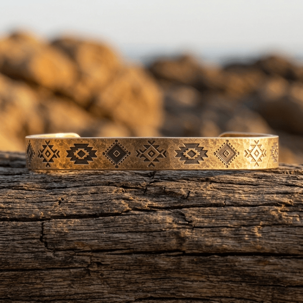 Ethnic Style Gold Geometric Open Cuff Bracelet