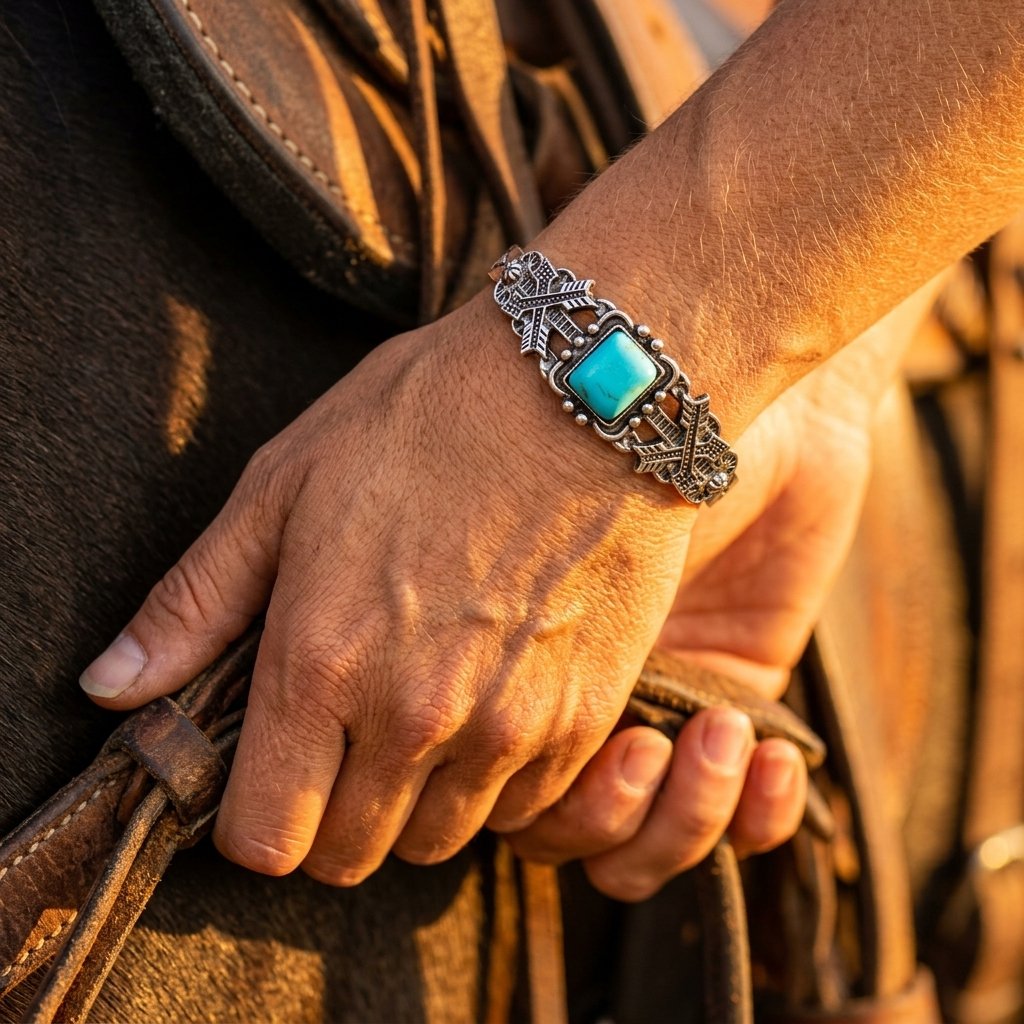 Boho Silver Turquoise Square Bracelet