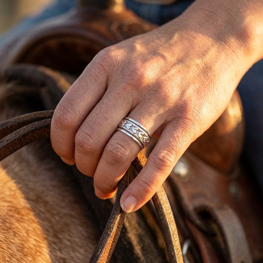 Boho Silver Heart Band Spinner Ring
