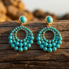 Bohemian Gold Lake Blue Beaded Hoop Earrings