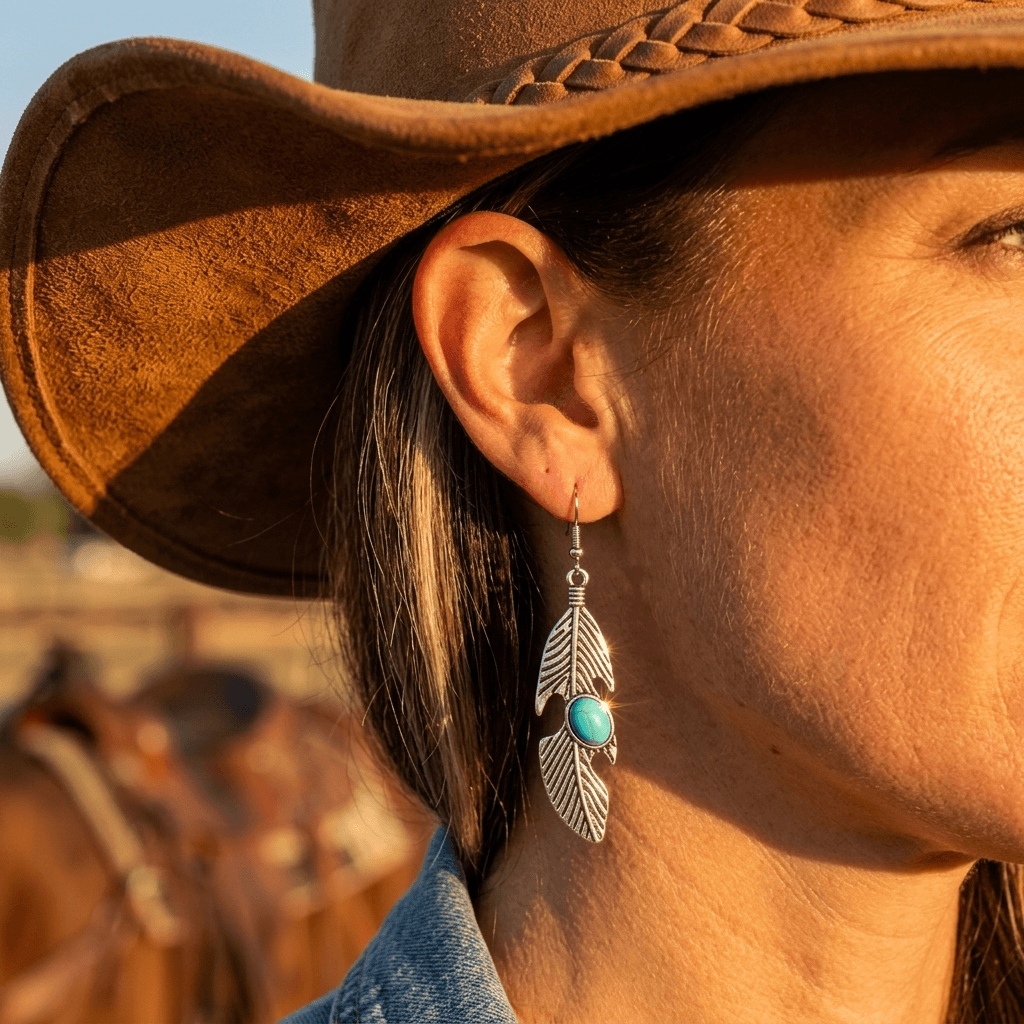 Western Gold Synthetic Turquoise Drop Earrings