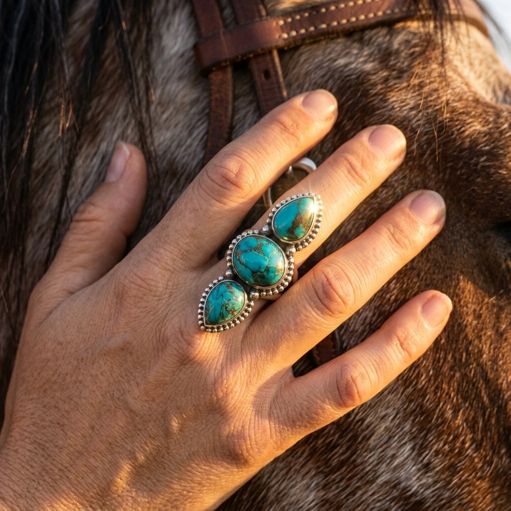 Boho Silver Turquoise Teardrop Ring