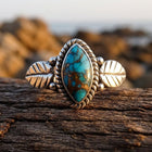 Boho Silver Turquoise Leaf Ring