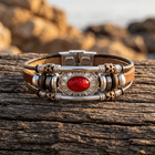 Ethnic Style Red Stone Leather Beaded Bracelet