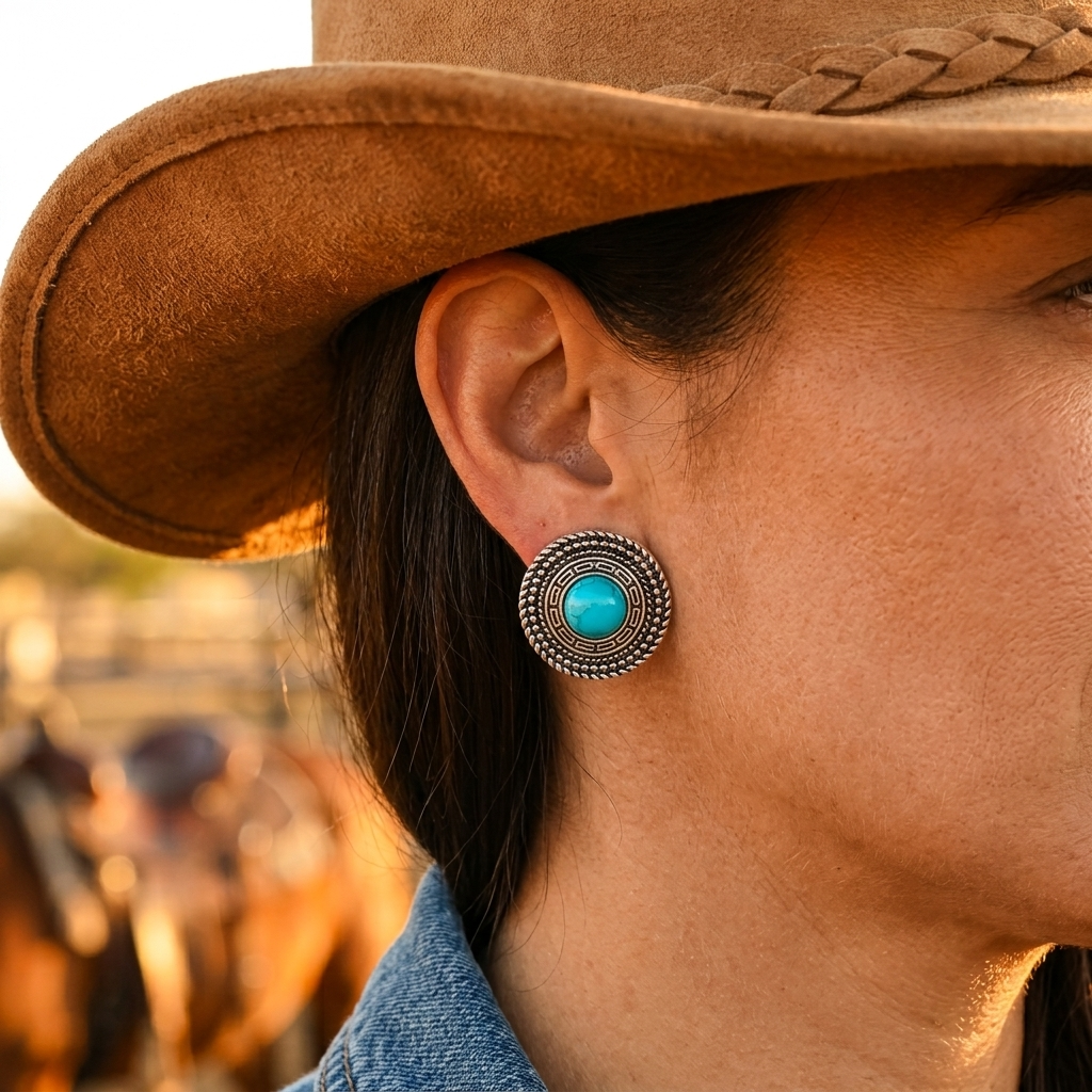 Bohemian Turquoise Floral Mandala Drop Earrings