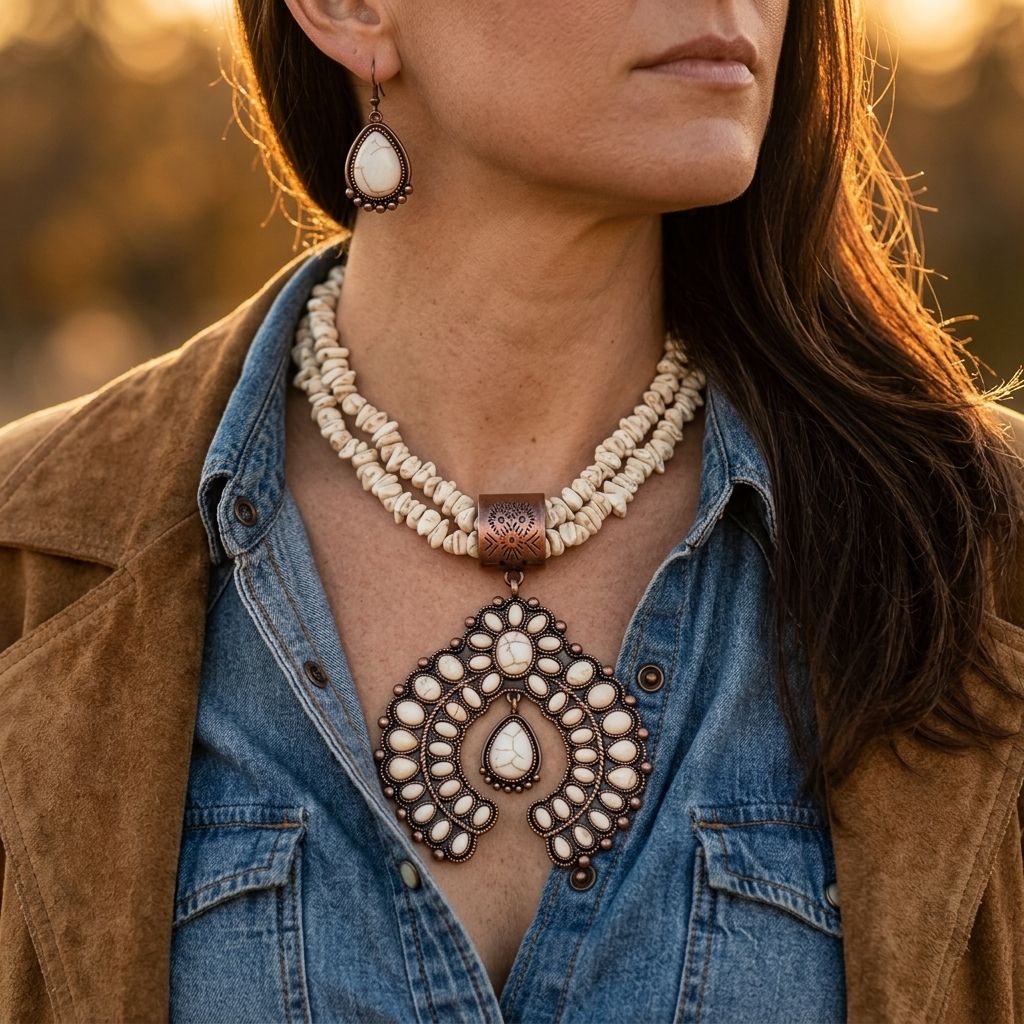 Vintage Bohemian Crushed Stone Semi Circular Jewelry Set