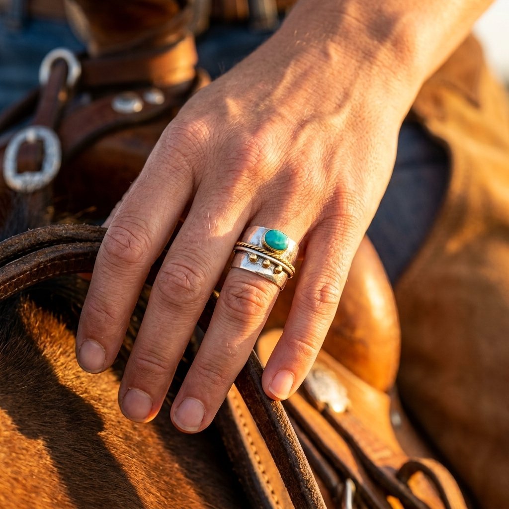 Boho Two Tone Hammered Turquoise Oval Ring