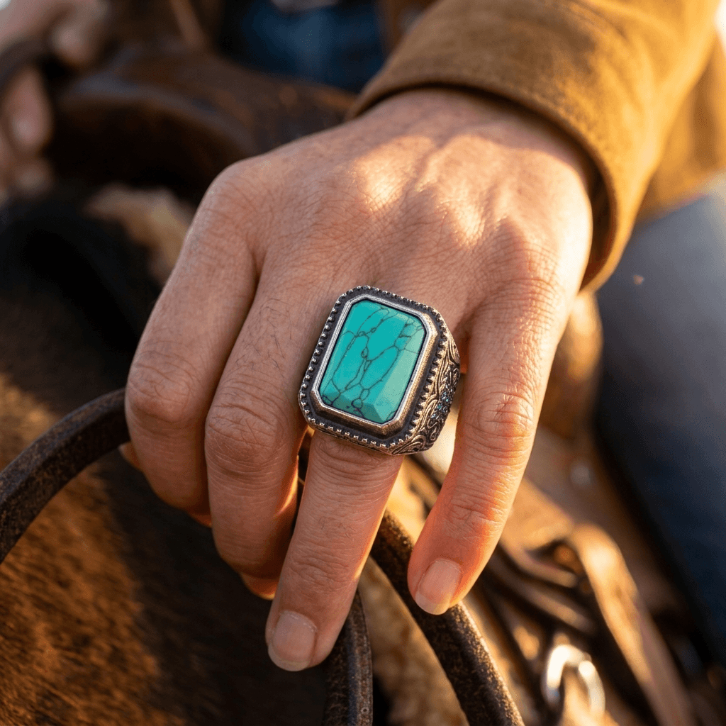 Vintage Stainless Steel Turquoise Statement Ring