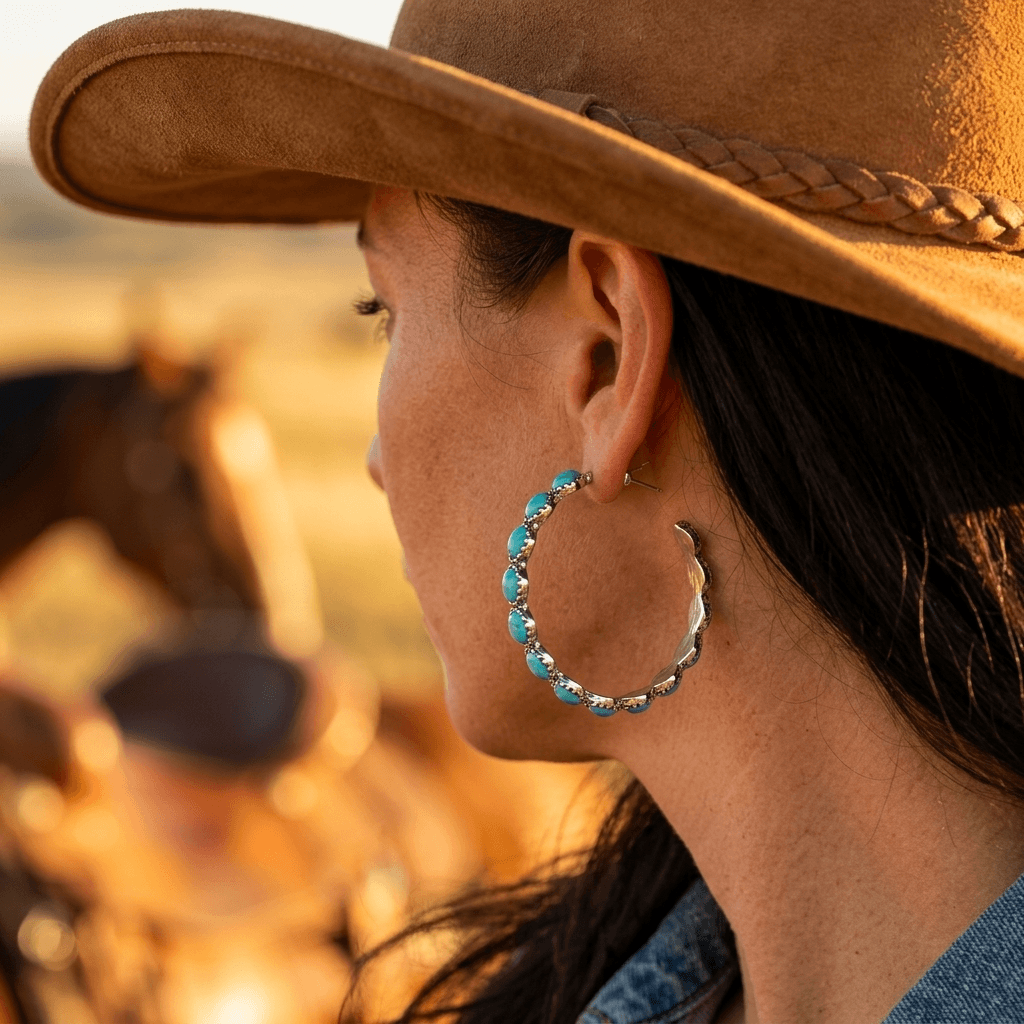 Turquoise Gold Crown Hoop Earrings