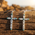 Western Silver Turquoise Filigree Cross Earrings