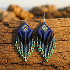 Bohemian Beaded Blue Tassel Fringe Earrings