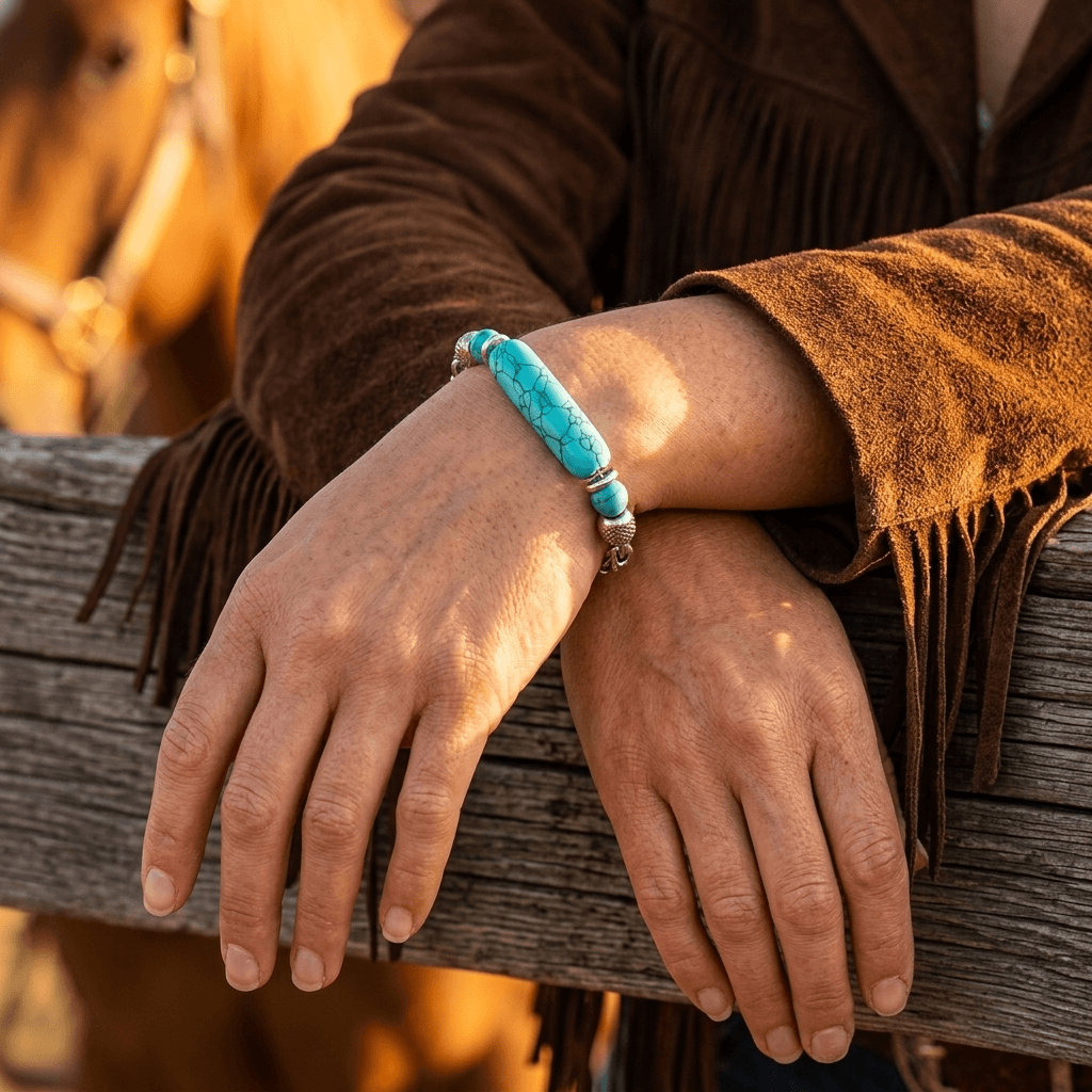 Vintage Turquoise Stainless Steel Symbol Bracelet