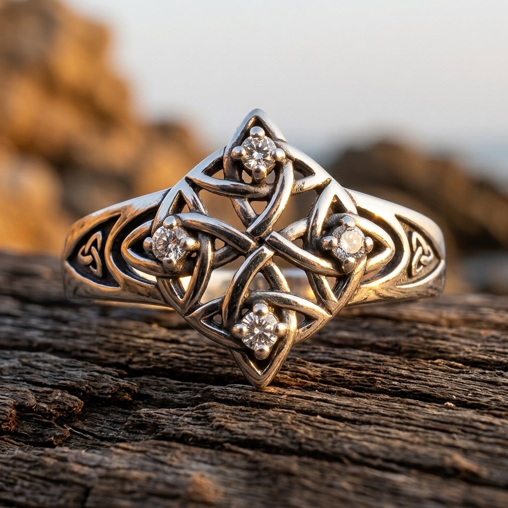 Celtic Knot Gold Round Cubic Zirconia Ring