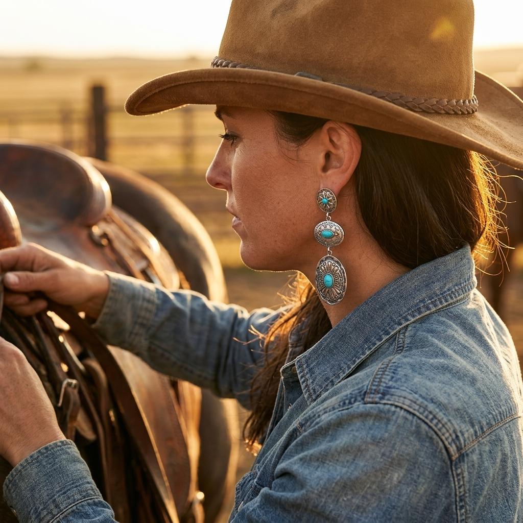 Retro Western Copper Turquoise Cactus Earrings