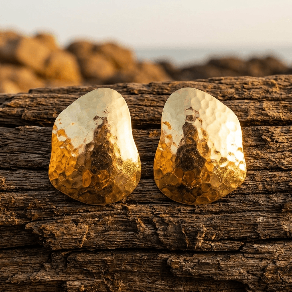 Gold Plated Black Enamel Punk Earrings