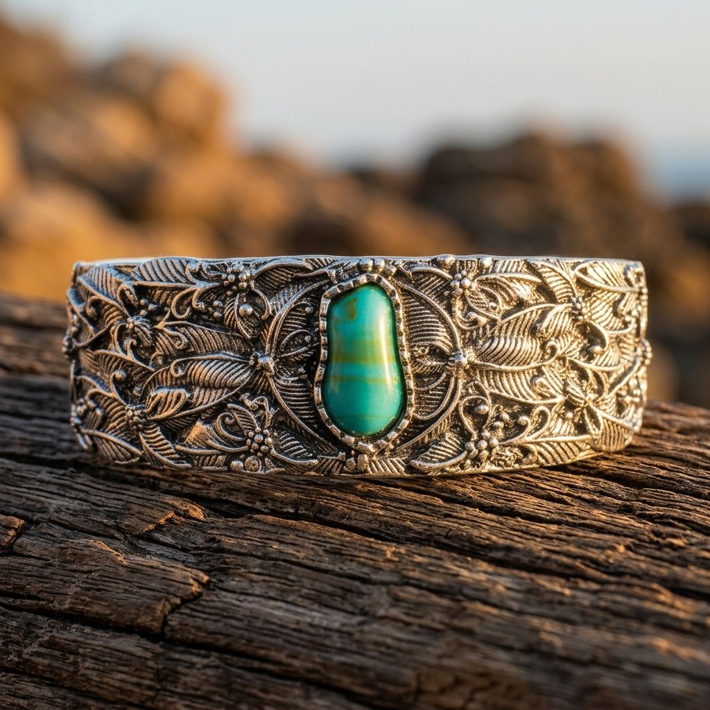 Vintage Brass Turquoise Filigree Bracelet