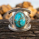 Boho Silver Turquoise Oval Wide Ring