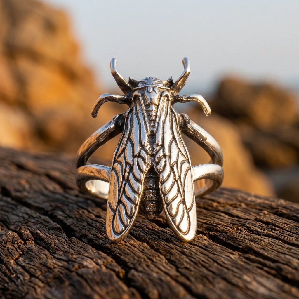Vintage Bronze Cicada Wing Detail Ring