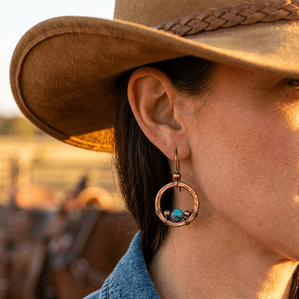 Vintage Copper Turquoise Mountain Pattern Earrings
