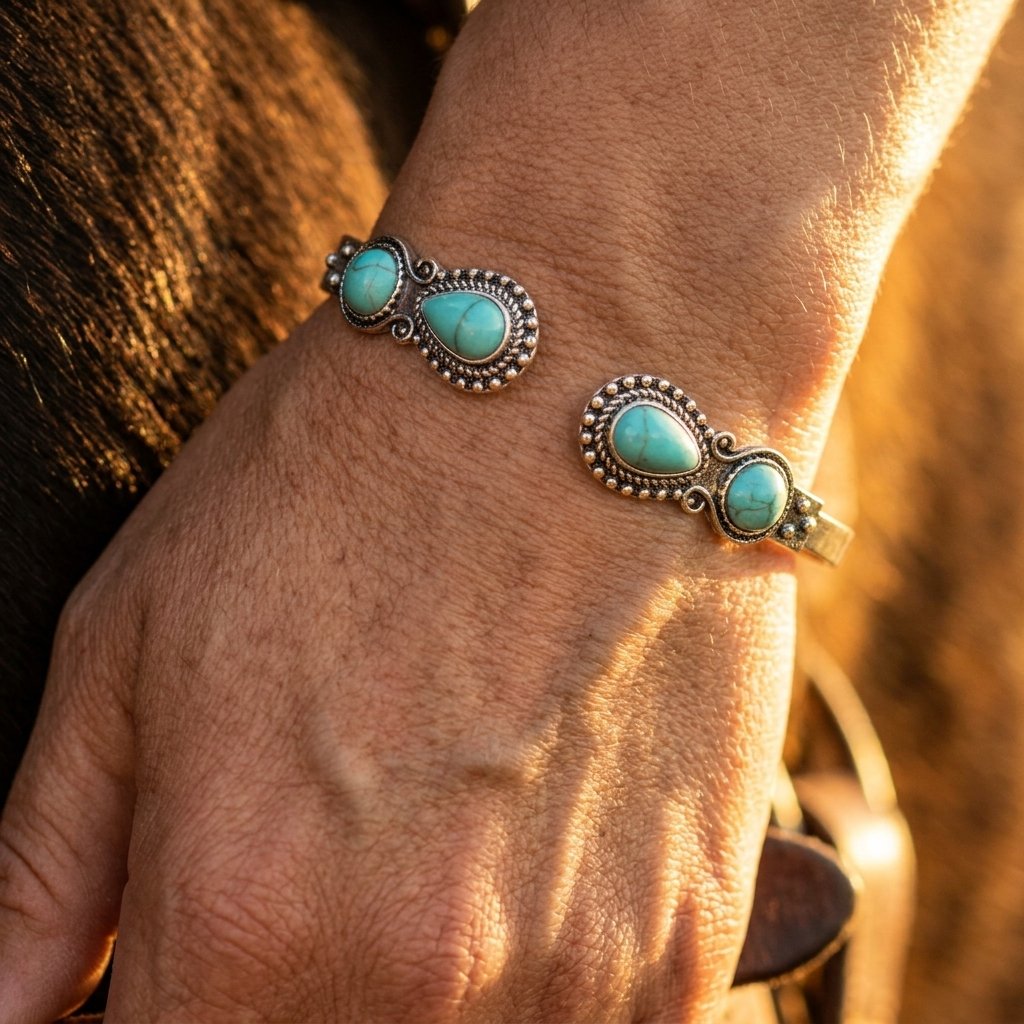 Boho Silver Turquoise Adjustable Bracelet