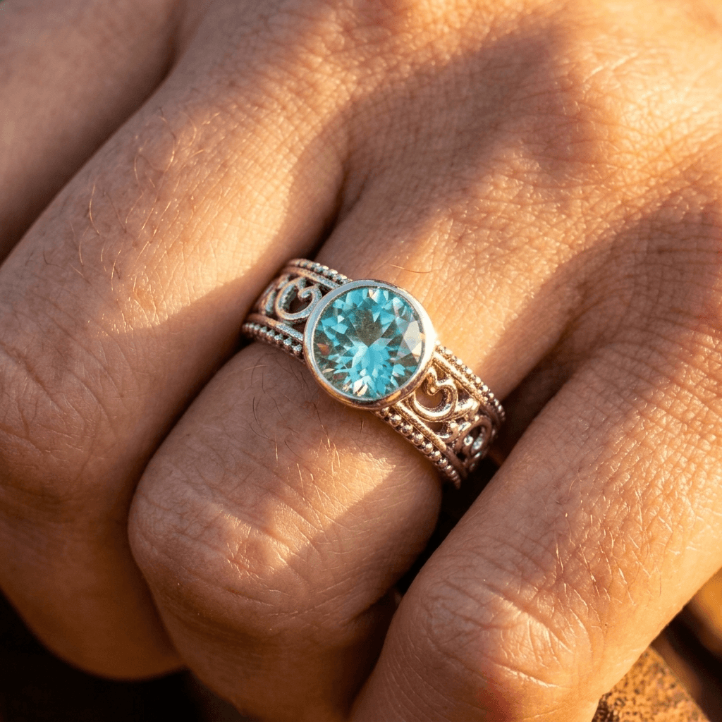 Bohemian Vintage Blue Oval Zirconia Ring