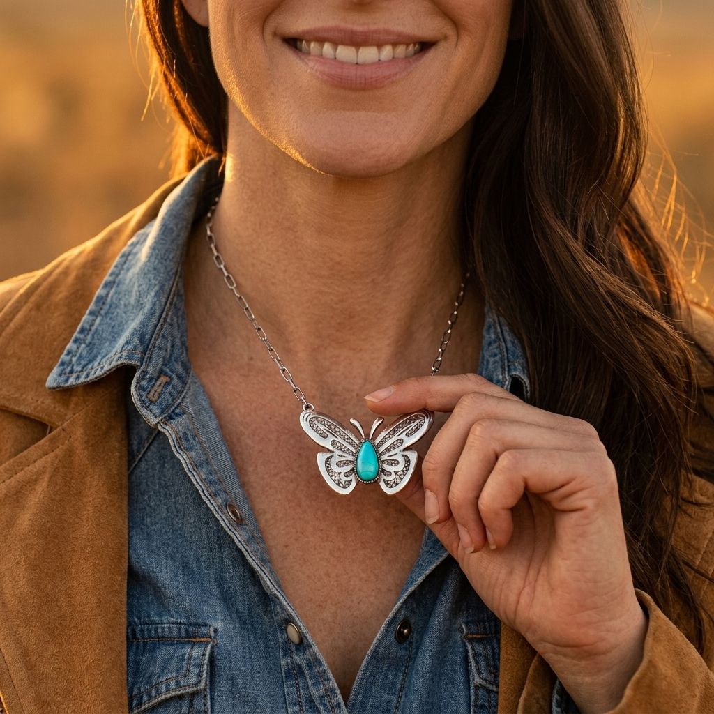 Boho Silver Turquoise Butterfly Necklace