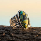 Vintage Silver Turquoise Yellow Inlay Ring