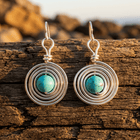 Bohemian Silver Turquoise Spiral Drop Earrings