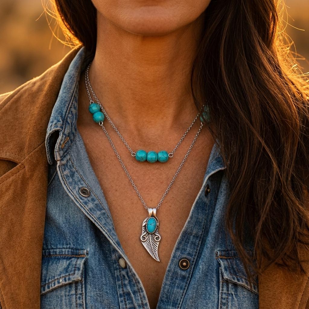 Boho Silver Turquoise Feather Wing Necklace