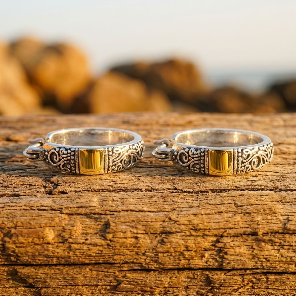 Frontier Two-Tone Engraved Huggie Earrings